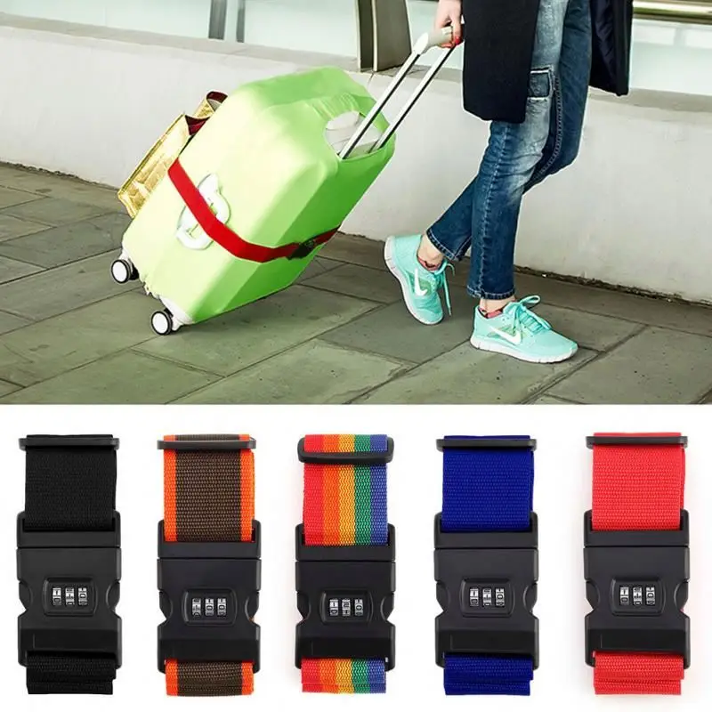 Luggage Strap Cross Belt Packing Adjustable Travel Suitcase Nylon 3 Digits Password Lock Buckle Strap Baggage Belt