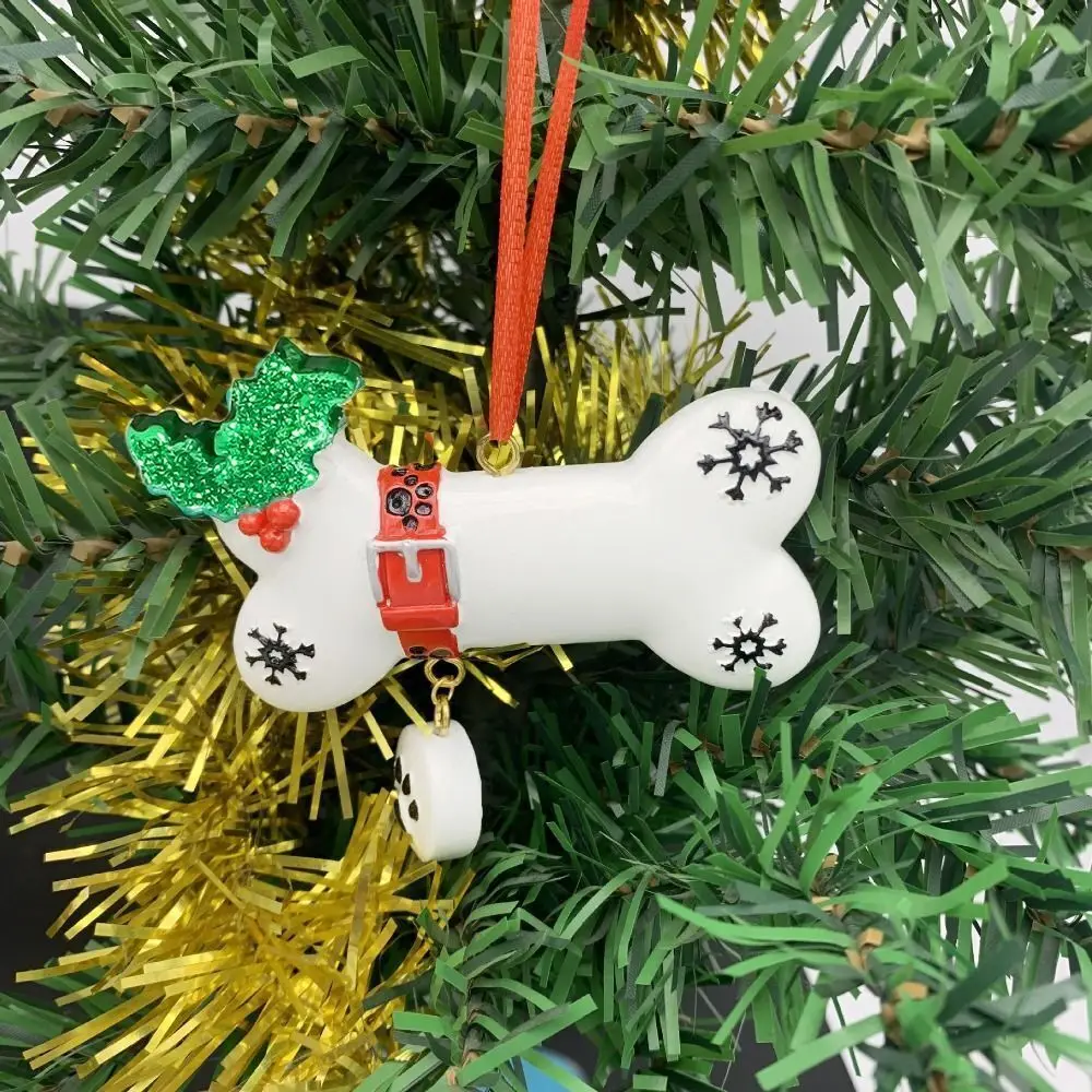 Christmas Holiday DIY Decorate Ornament Snow White Resin Dog Bone Pendant Tree Car Hanging Trendy Adornment for Christmas Tree
