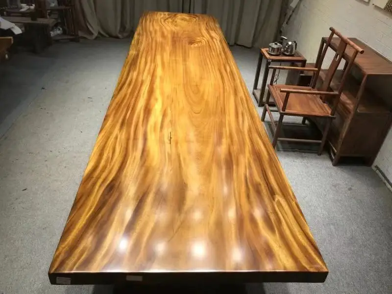 4 meter long straight dining table wood golden walnut wood slab