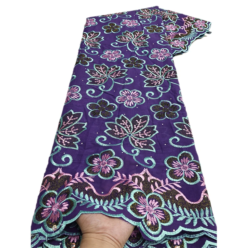 Ni.Ai 2024 Newest Swiss Voile Lace African Top Quality Cotton Lace with Stone Embroidery Flowers Fabric for Women Wedding Party