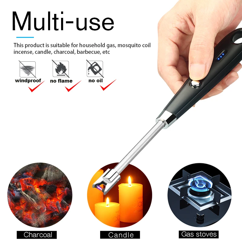 Factory Direct Supply Free Sample Long Flexible Rechargeable Flameless Electric Kitchen Plasma Candle Lighter for Candle