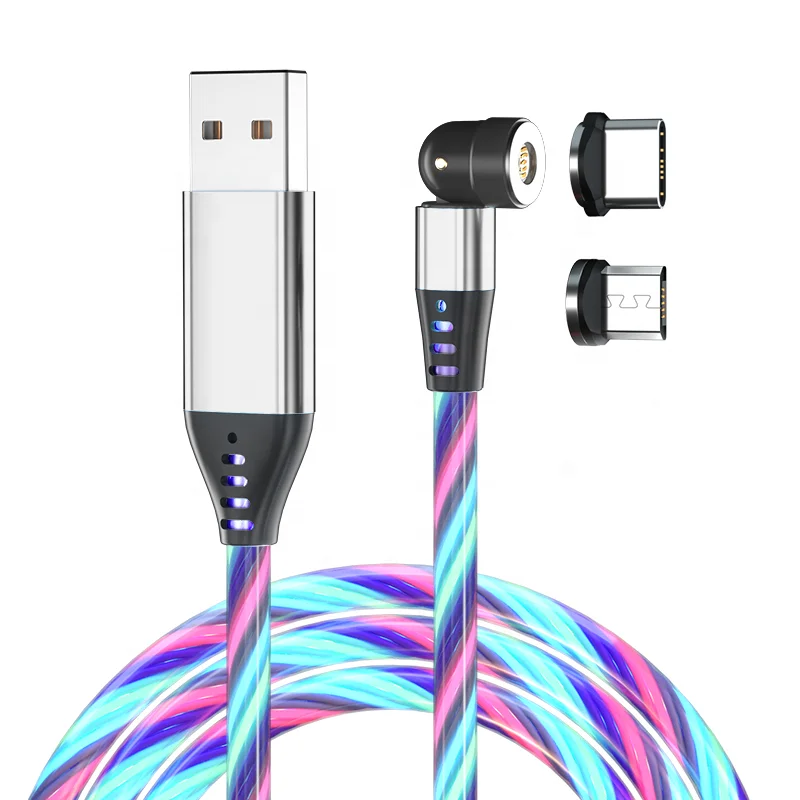 
2021 New Cool Design 2 M 540 Degree Flowing LED Magnetic 3 in 1 USB Cable For iPhone/For Type C/For Micro 