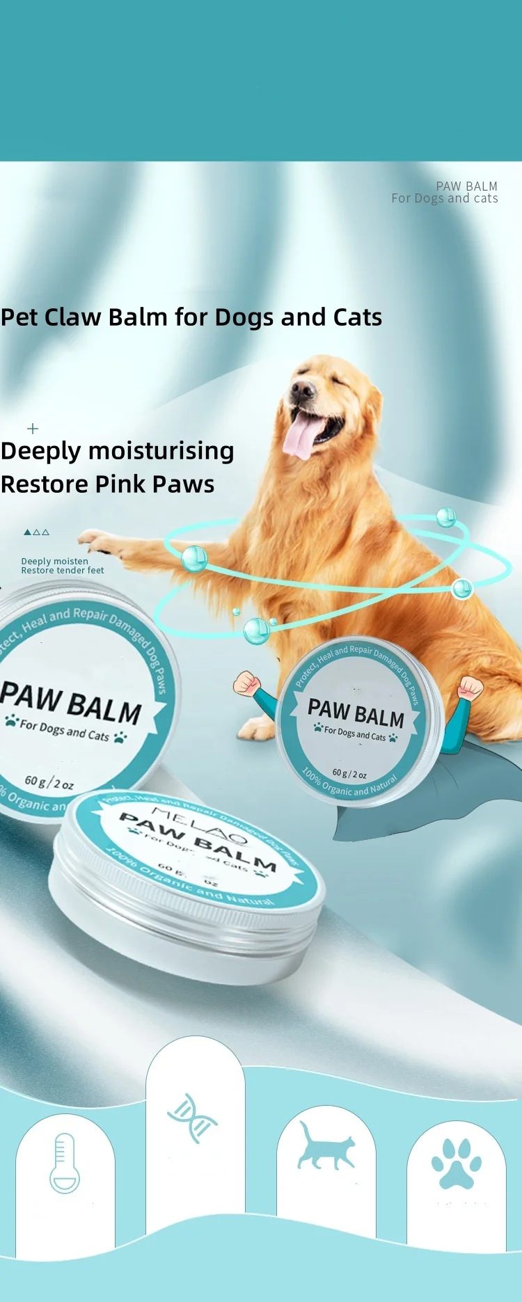 USMILEPET Factory Direct Natural Revitalizing Dog Paw Balm Protect Nourish and Repair Paws Moisturizing Dog Paw Balm  for Pets