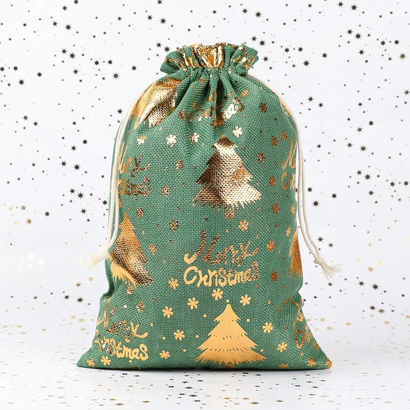 wholesale custom printed Christmas cotton gift bag wholesale custom logo small cotton drawstring  pouch
