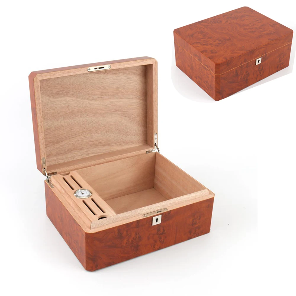 
FUREN Wholesale Custom Teak Wood Grain Paper Hypotenuse Rectangle Cigar Wooden Box Humidor 