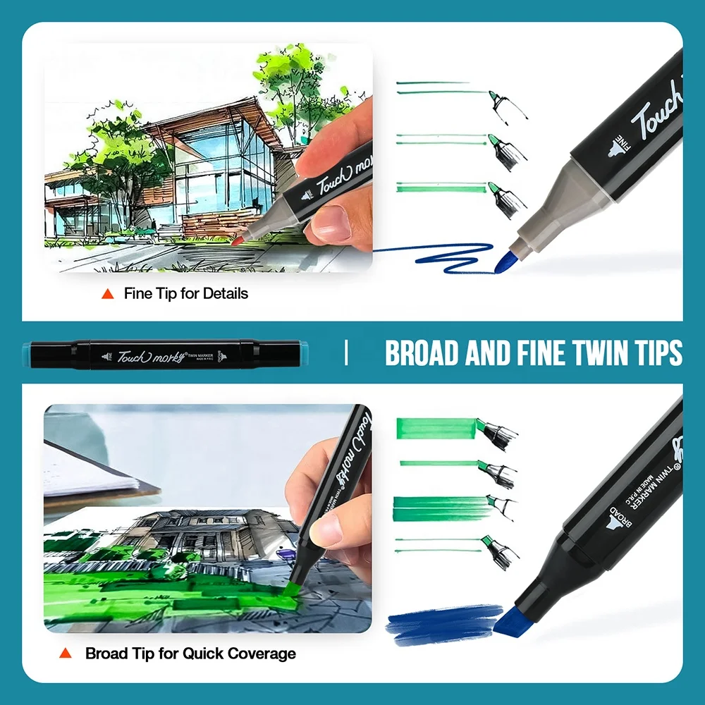 Dual Tip Art Markers OEM 24/30/36/60/80/168/262 Color Sketch Manga Drawing Markers Brush Pen Set