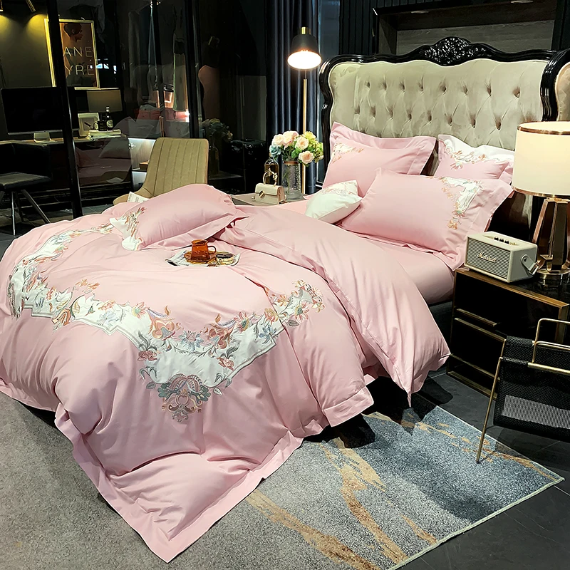 2024 New Embroidered Long Staple Cotton Advanced Four-piece Set Wedding Bed Sheet Set Embroidered Bed Sheet Sets