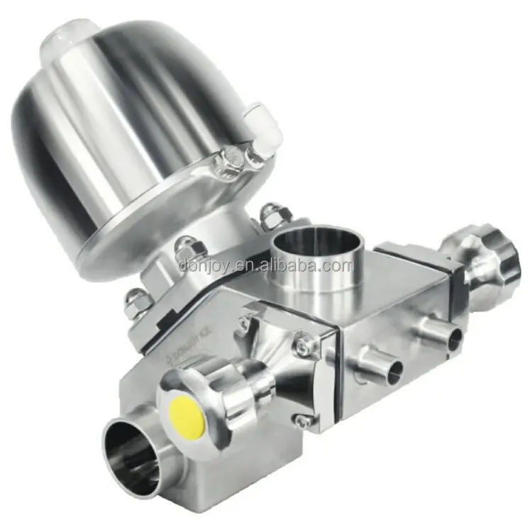 Sanitary zero static block body valve stainless steel 3 way multiport diaphragm valve with manual pneumatic