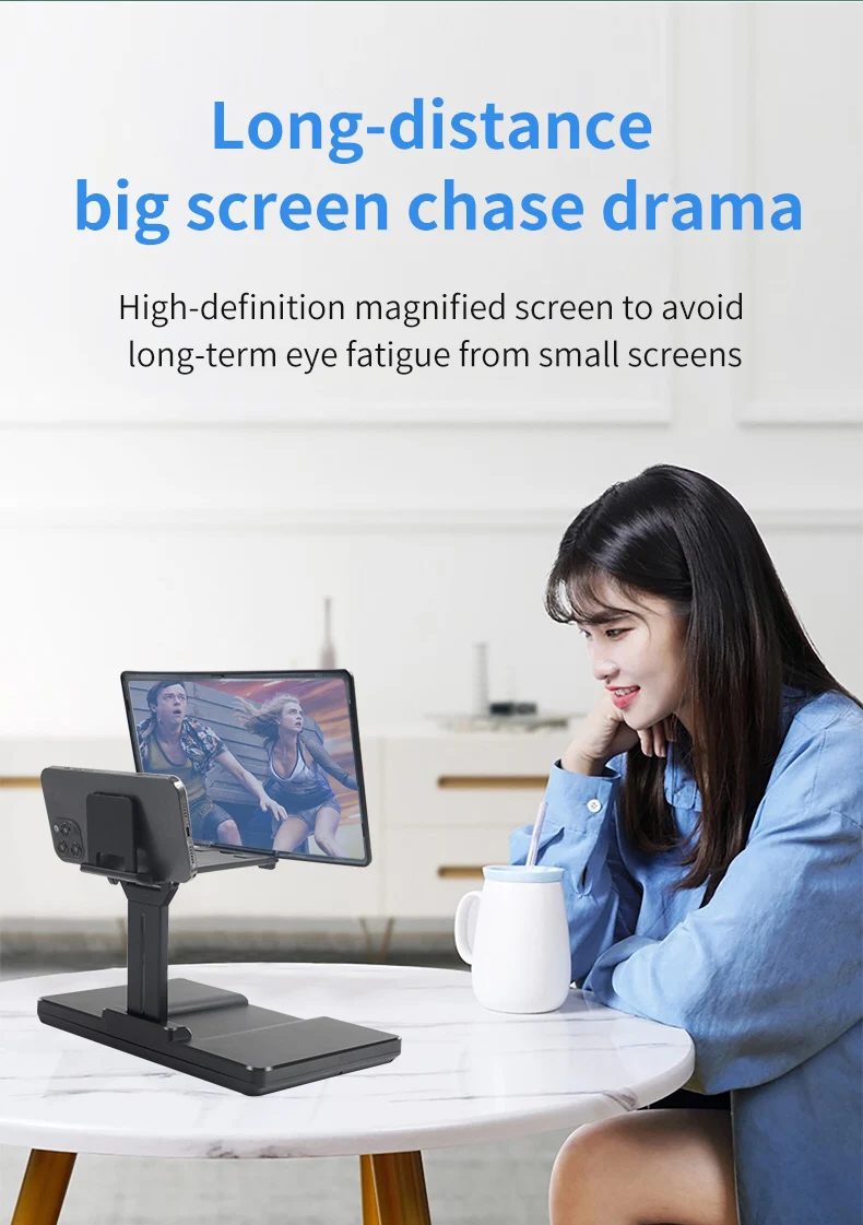 Portable 12inch Screen Magnifier Desktop Phone Stand Holder Foldable Mobile Phone 3D Video Amplifier