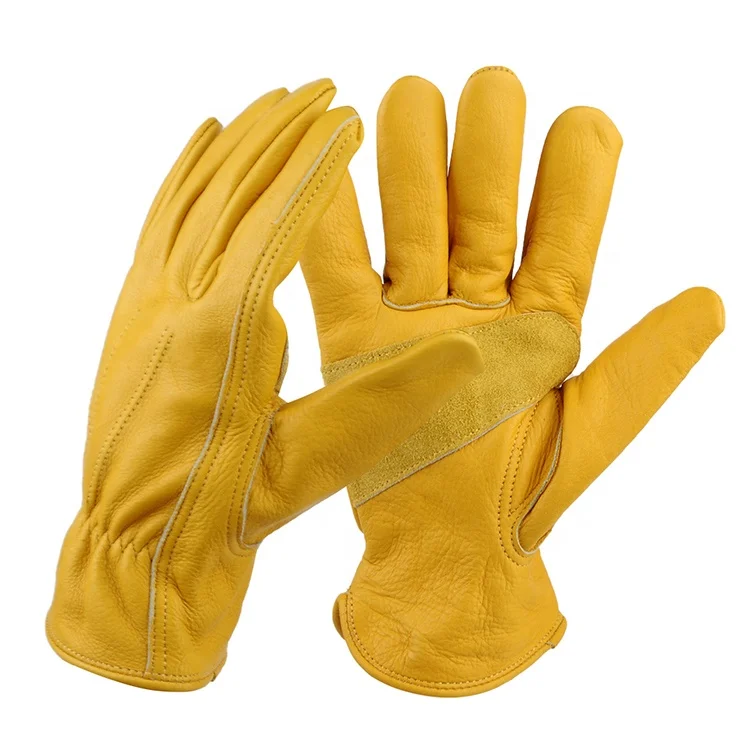 
KKOYING Leather Work Gloves Palm Safety Cuff Gloves Impact Safety Working Gloves General Purpose Work Worker A1005 