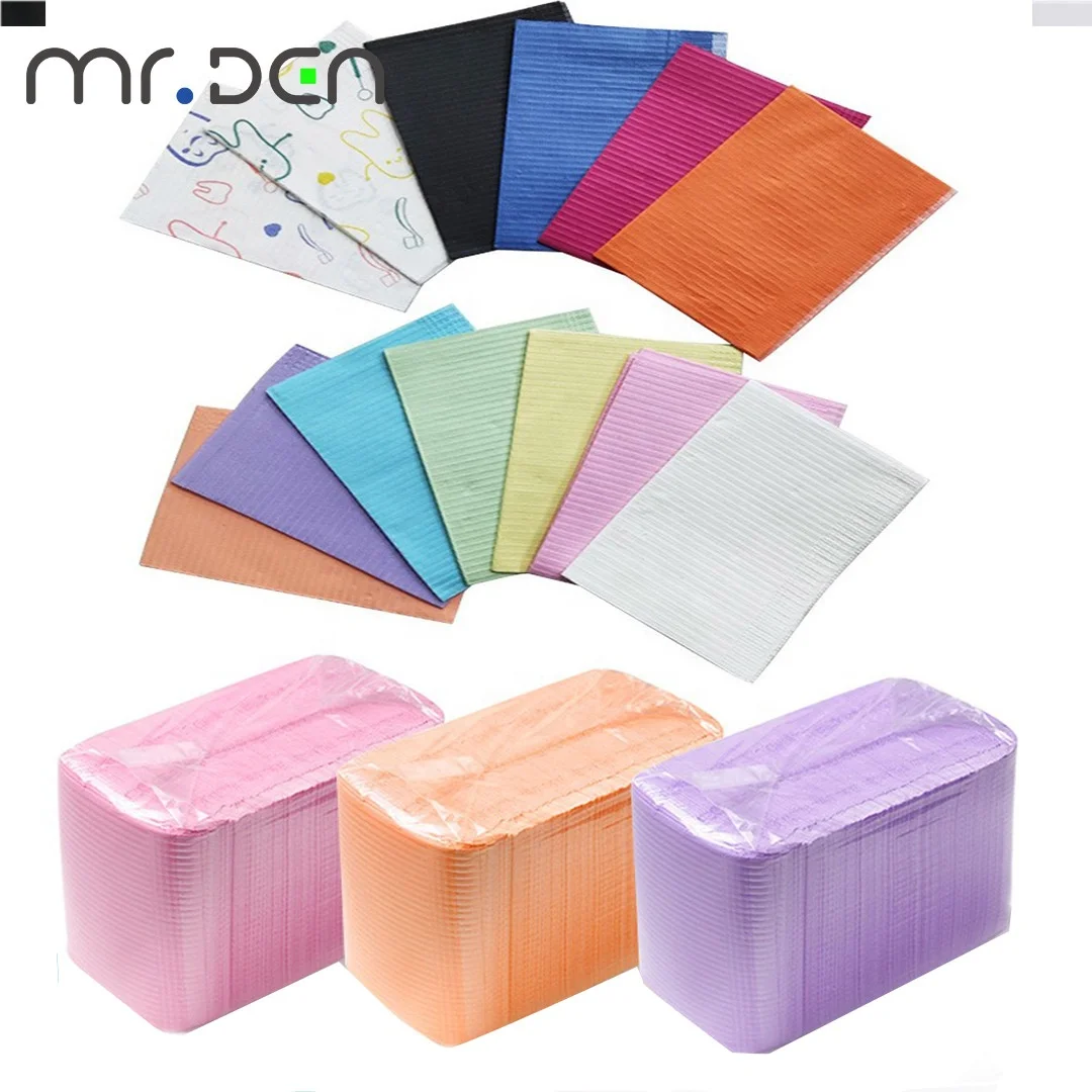 MRDEN Hot Low Price Disposable Waterproof Colorful Three-layer Surgical Dental Bibs for Consumables
