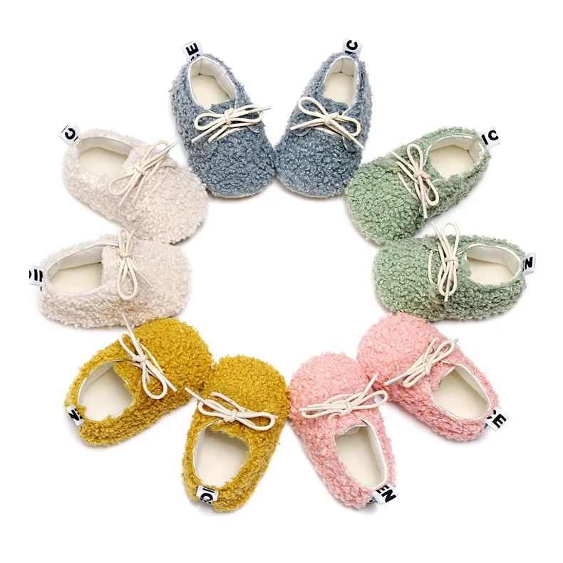Lamb Wool Warm Baby Shoes Lace Up Soft Fur Cotton Soft Hard Sole Toddler Shoes Newborn Baby Moccasins Sneakers Crib Shoes