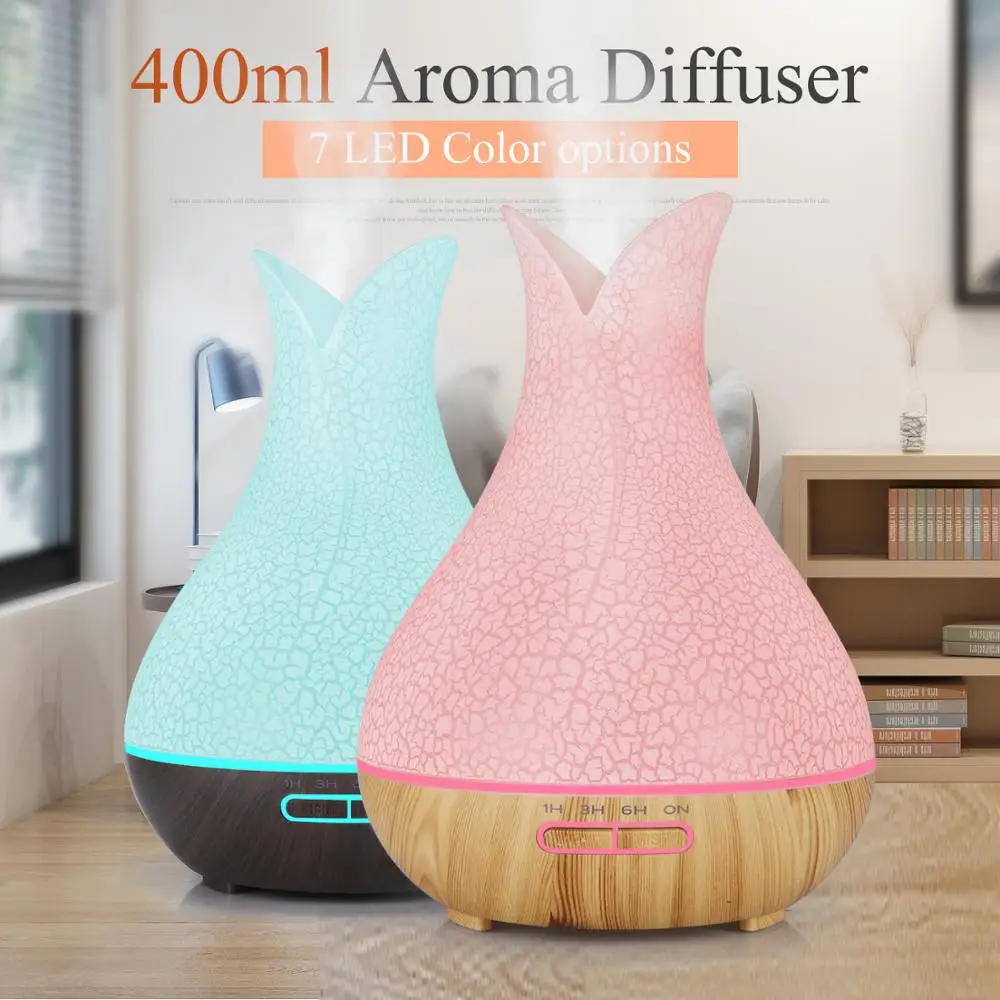 Stone Sprinted Diffuser, 400ml Flower Vase Air Humidifiers with 7 Color Led Change