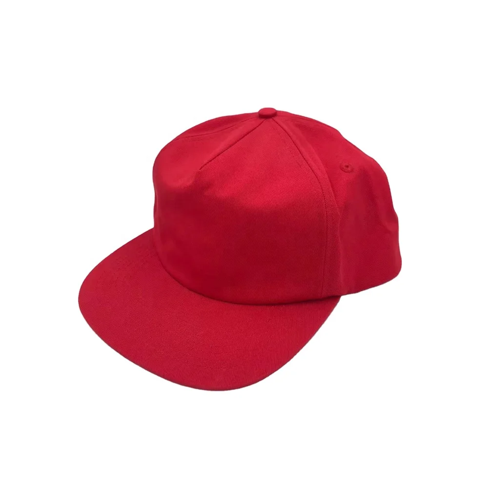 Quality red cotton unstructured 5 panel snapback cap blank fashion dad hat custom embroidery logo flat bill baseball cap for men