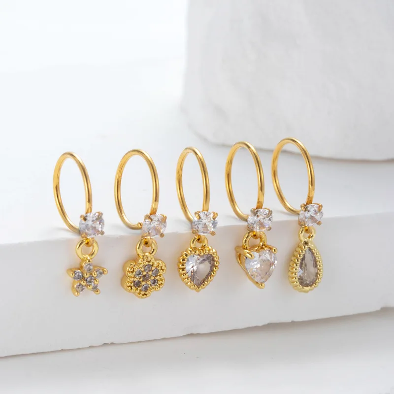 YW 20G Stainless Steel Nose Rings for Women Heart Star Crown Dangle Nose Piercings Jewelry
