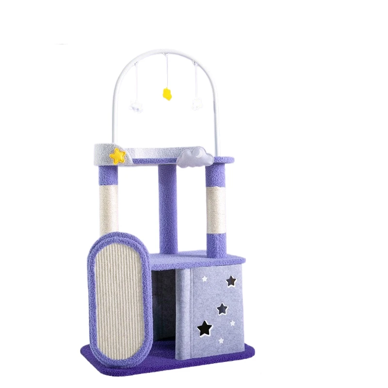 2024 Tree House Climbing Frame Cute Luxury Purple Large Trees and Scratcher Sisal Wood Pet Tree Tower