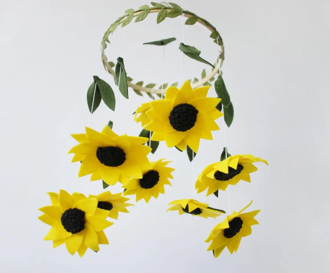 
etsy baby shower decorations girl natural yellow mustard sunflower floral felt flower baby nursery mobile 