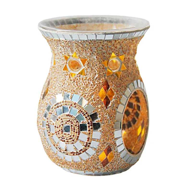 Customized new mosaic ethnic style sunflower, glass color luxury aromatherapy stove candle holder essential oil lamp