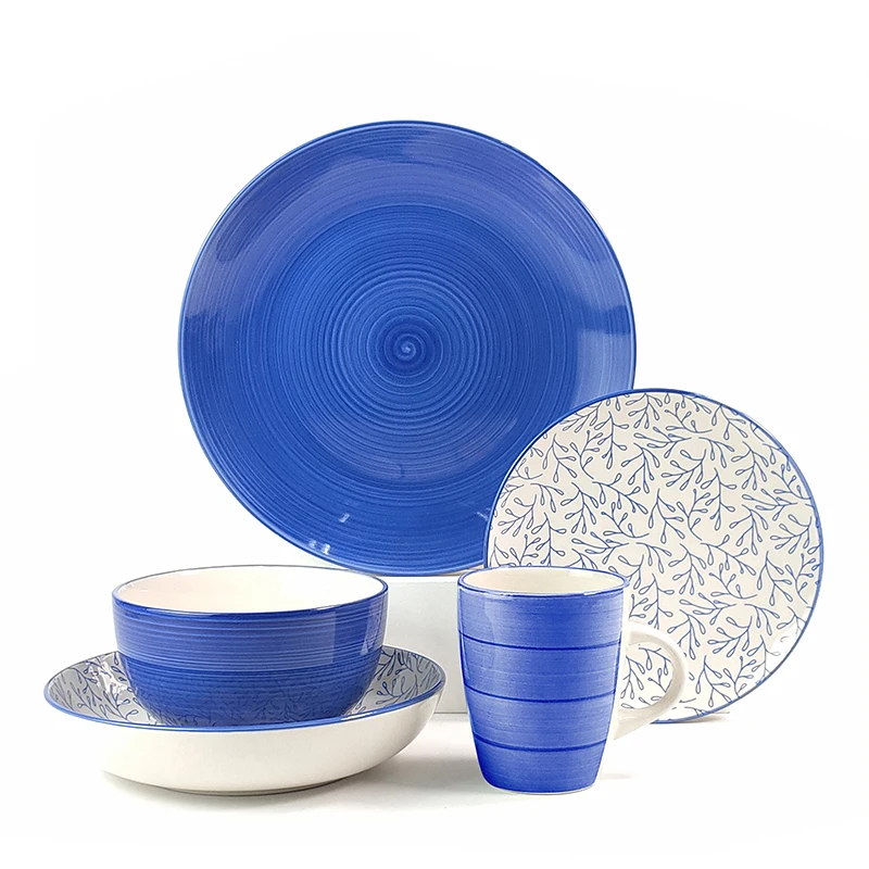 Wholesale Custom Tableware Blue And White Pad Printing Floral Plate Dishes Set