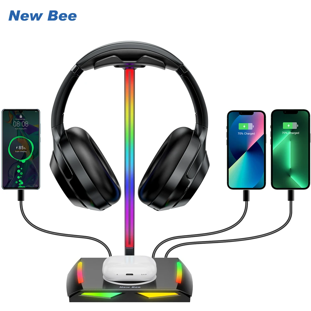 Hot Selling Factory OEM Headphone Holder with Earphone Wireless Charging Headphone Holder rgb Gaming Headset Stand
