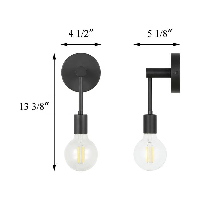 Decor Clear Glass Shade Led Wall Lamp Interior Lighting Vintage Black Wall Sconce Light Fixture For Home