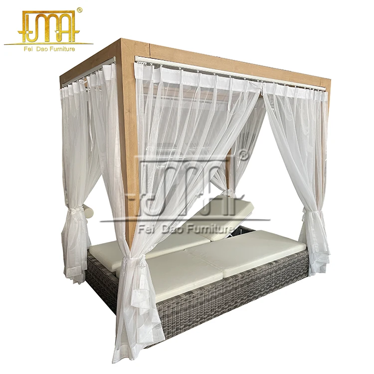 Teak wooden outdoor garden outdoor teak pool side outdoor daybed with canopy