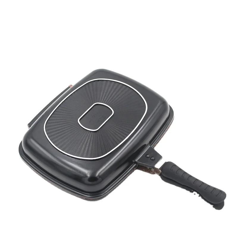 Die Cast Aluminium Double Grill Fry Pan Ceramic Non Stick Coating Double Griddle Toaster Pan 32Cm