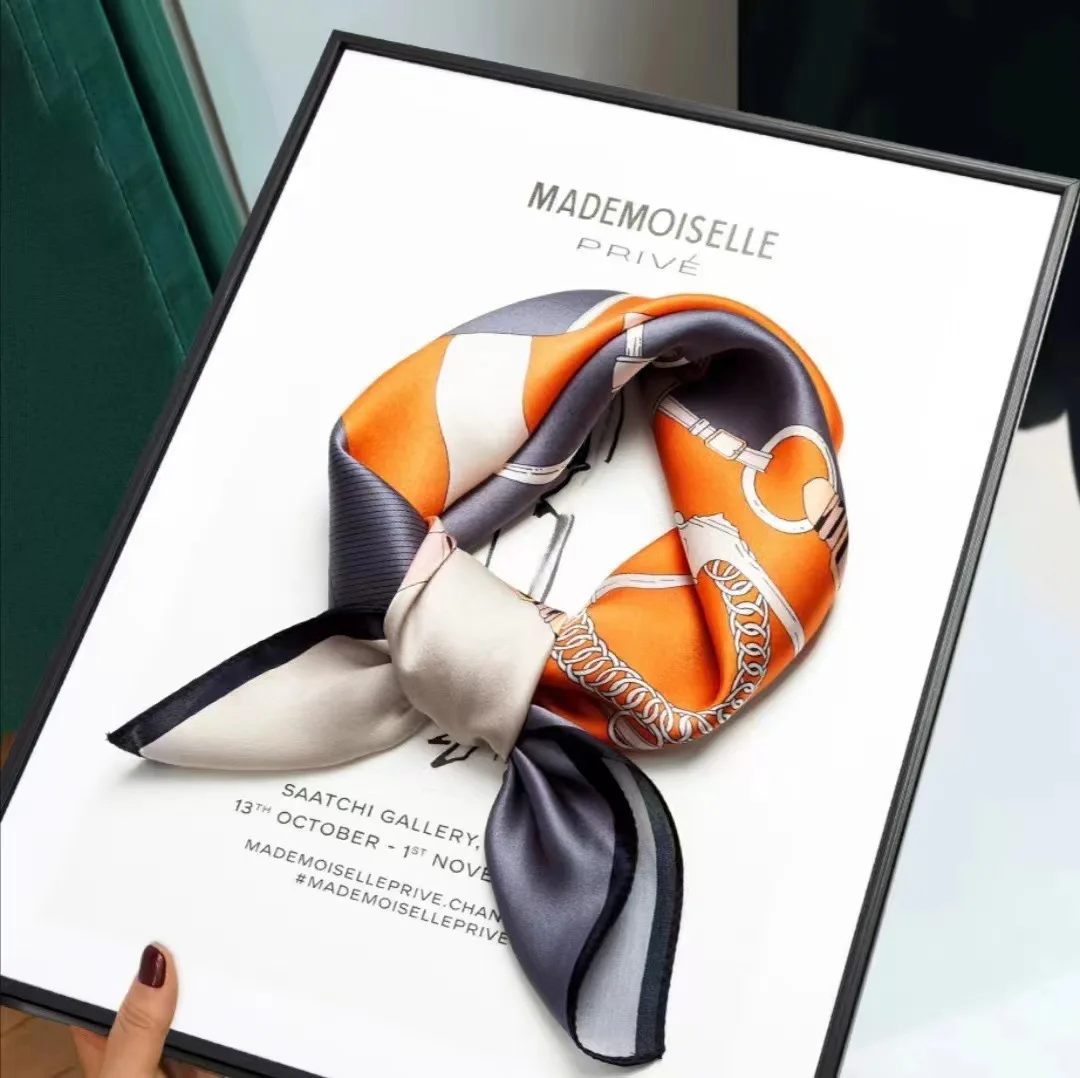 Hot Selling Spring Luxury Square Hair Wraps Digital Printing Polyester Satin Silk Neck Scarves