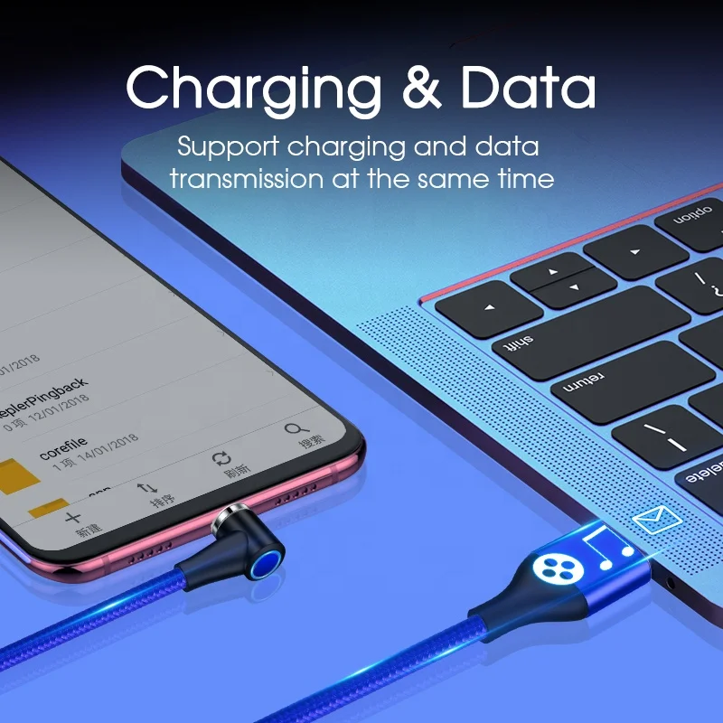  L-образный нейлоновый Плетеный 3A кабель для быстрой зарядки 3 в 1 USB-кабель Micro Magnet Cable