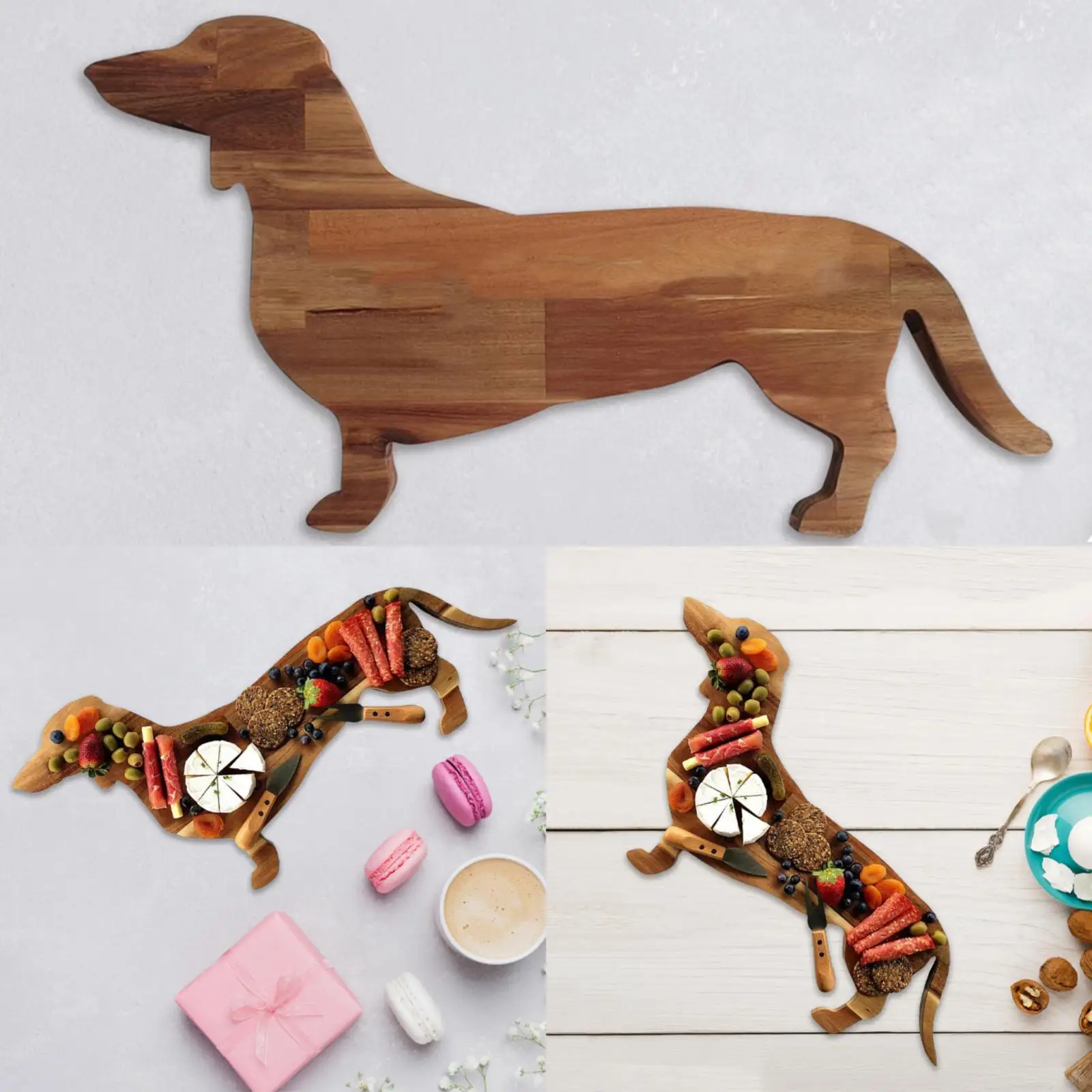 Custom OEM Party Serving Cookie Stand Fruit Tray Dachshund shape Dinner Plate Wooden Decorative Tray
