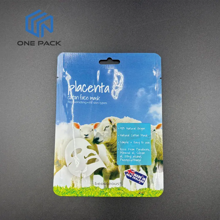 Custom three side seal glossy finished  printing packaging 20g cotton face mask pouch bag bottom open