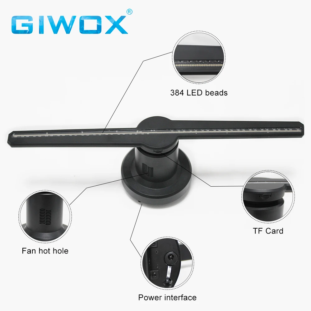  Голографический 3D-дисплей Giwox 42 мкГн с функцией SD Wi-Fi и голографическим вентилятором разрешение 768P 16 ГБ для использования в помещении на