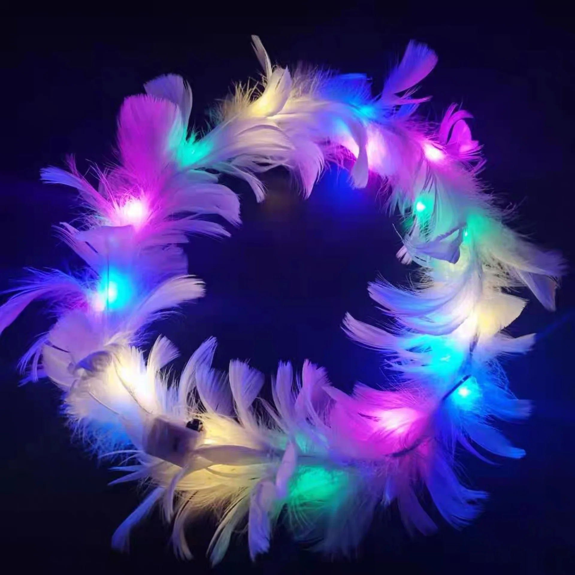 Party Supplies Wholesale Led Glowing Angel Feather Wreath Headband Promotional Light Up Accessories Women Glow in The Dark