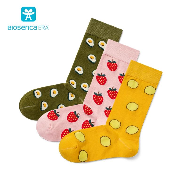 Bioserica Era An-антимикробным волоконный дезодорант без запаха фруктов носки с мультипликационным принтом, хлопковые носки с принтом трубки женские дети играют носки 3 пары в упаковке