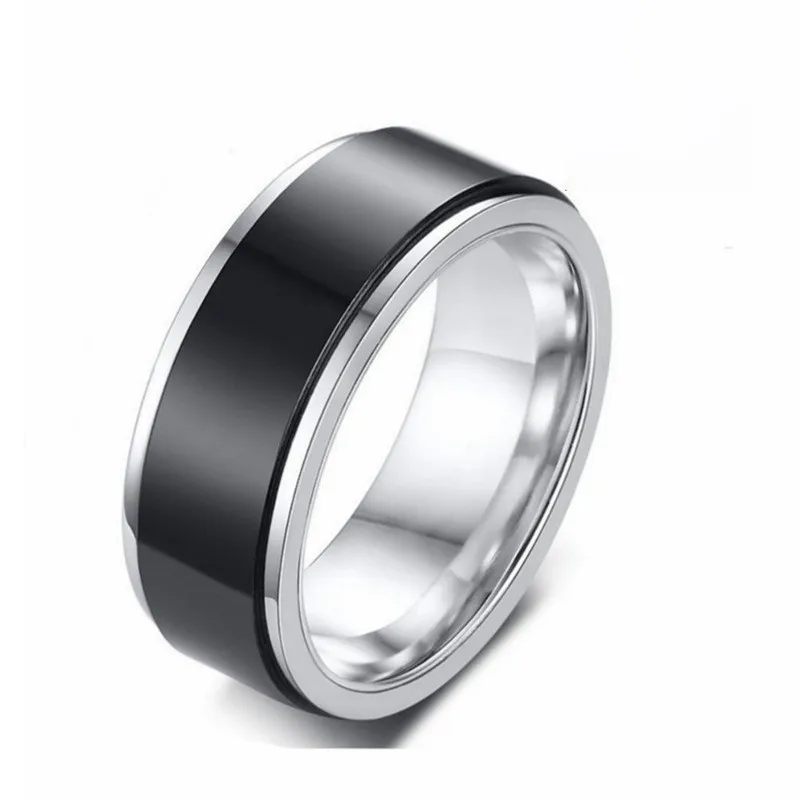 Rotary Titanium Steel 8Mm Black Men Ring Classical Matte Stainless Steel Band Ring For Men Male