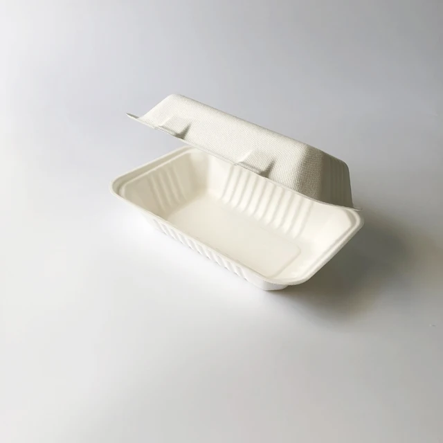 High quality 9*6 1000ml bagasse clamshells food container microwable disposable takeout lunch box