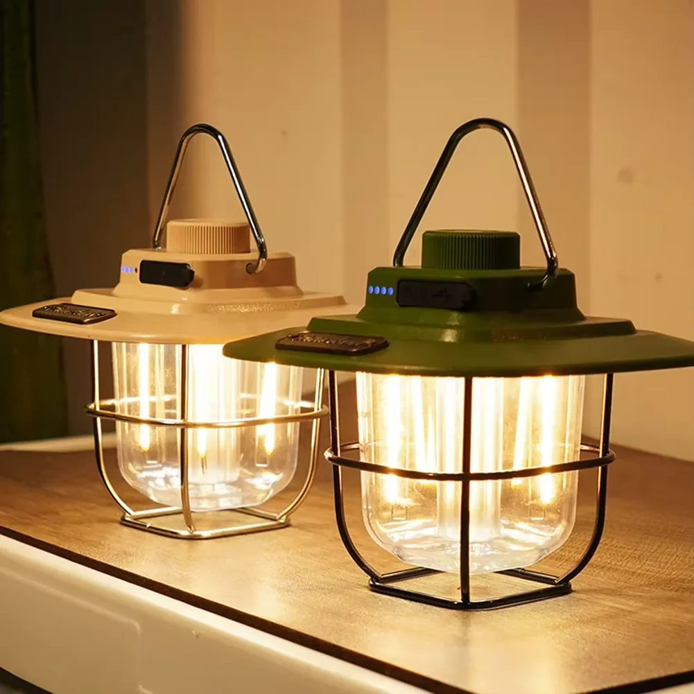 LED Decorative Hanging Lights Retro Waterproof Battery Indicator Hook Dimmable Emergency Camping Tent Light Outdoor Equipment