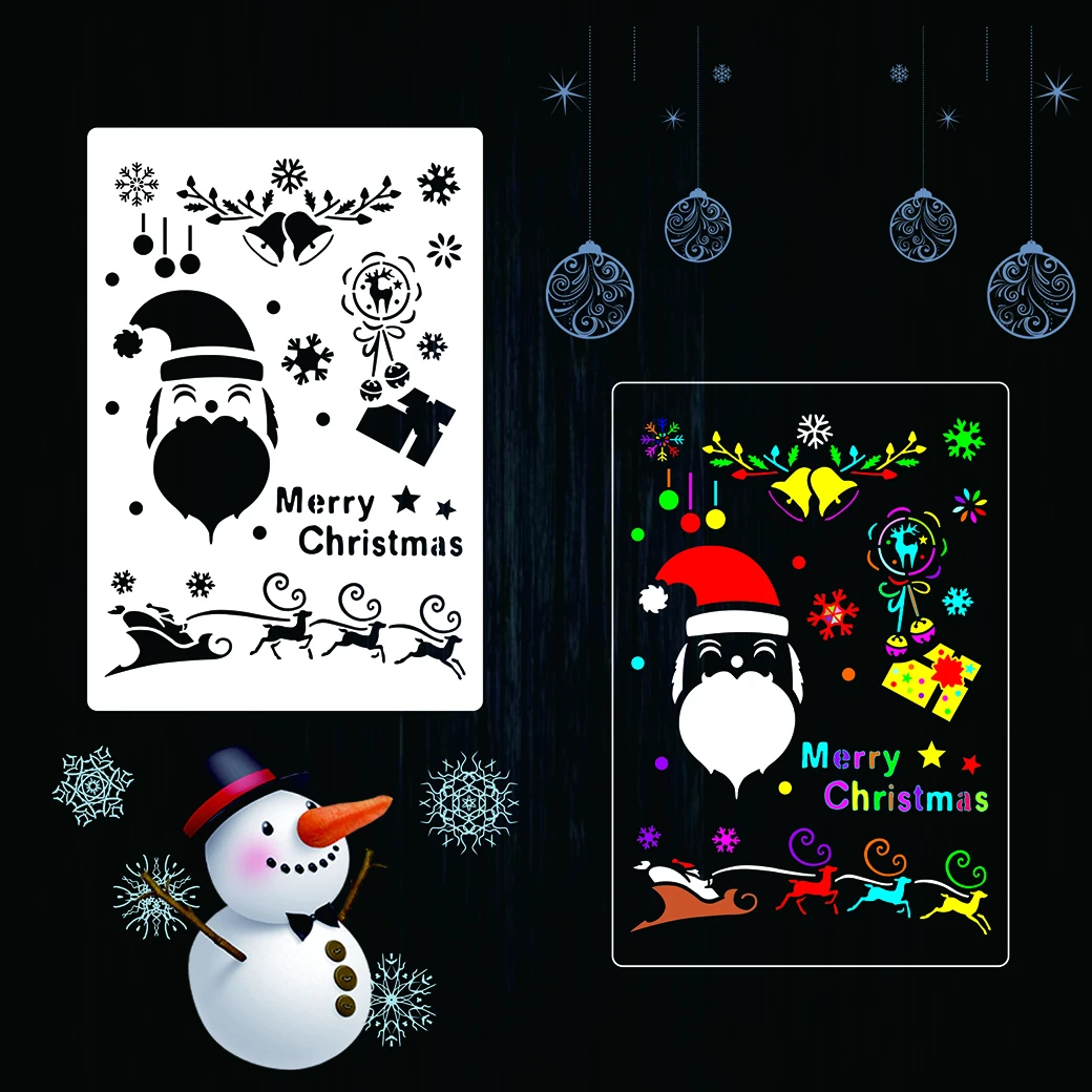 Washable Painting Template For Wall Window Decoration Merry Christmas Drawing Stencils