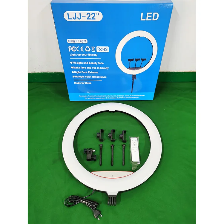 22 Inch 56cm Camera Light With Three Phone Holder 3 Levels Light Adjustable Crystal Led Ring Light