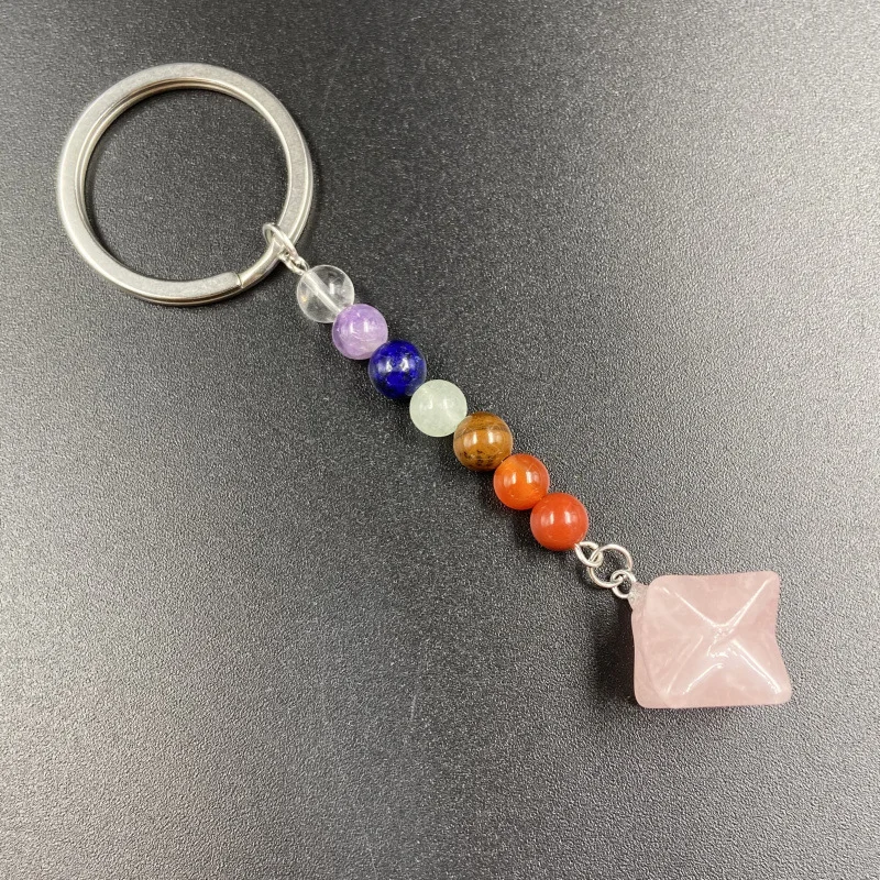 Natural Seven Chakra Stones Key Chain Reiki Crystal Merkaba Key Ring Pendant
