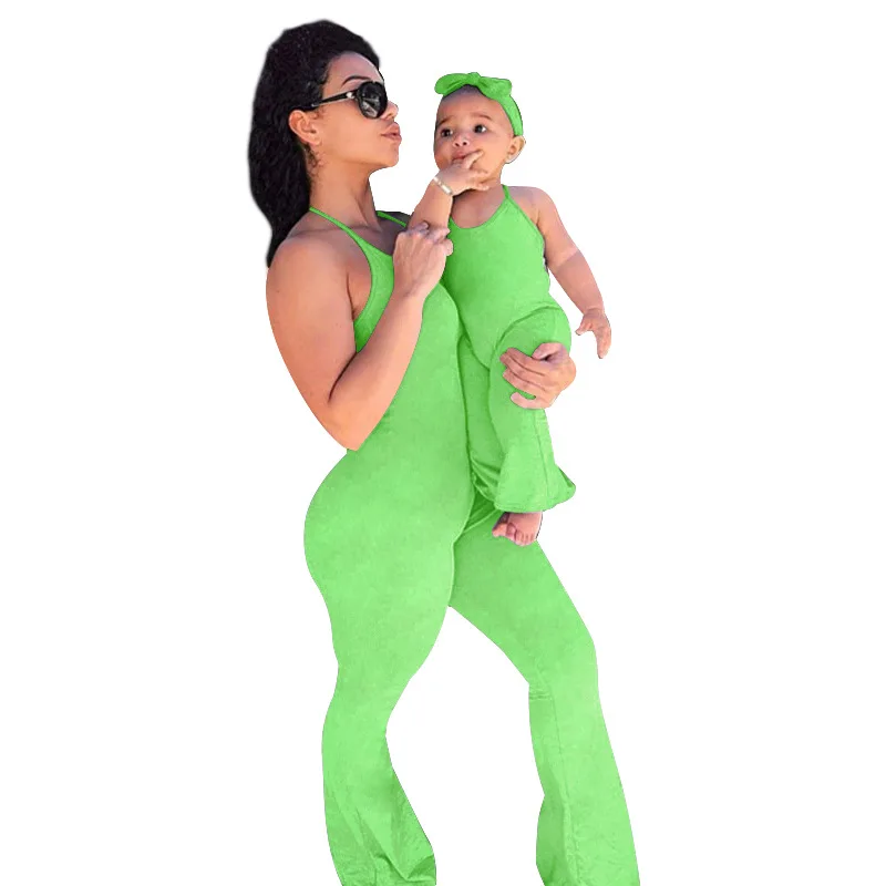 2021 mother and daughter clothes summer blue casual one piece jumpsuit mommy me family matching