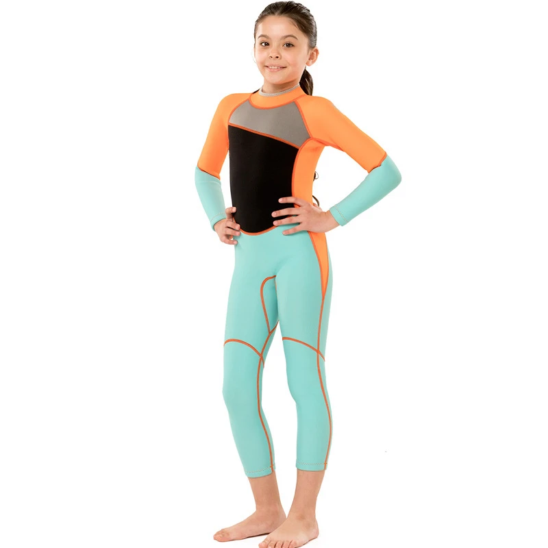 Молния сзади 2,5 мм полный водолазный костюм ребенок неопрен гидрокостюм для дайвинга плавание серфинг гидрокостюм куртка из искусственной кожи для мальчиков и девочек