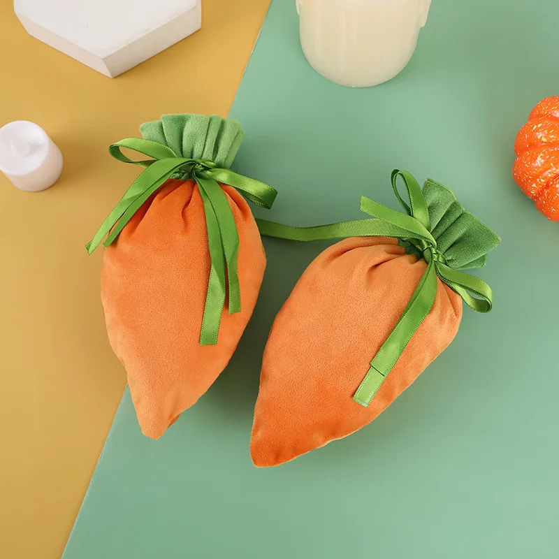 Easter Carrot Drawstring Bags Carrot Shaped Fabric Treat Gift Bags for Spring Easter Basket Stuffers Egg Hunt