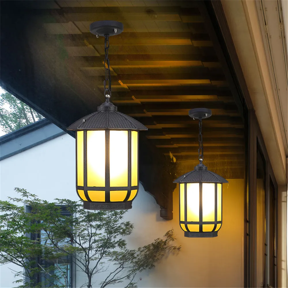 Contemporary Outdoor Pendent Lamp LED Waterproof Villa Garden Courtyard Gate Corridor Balcony Pendent Lamp