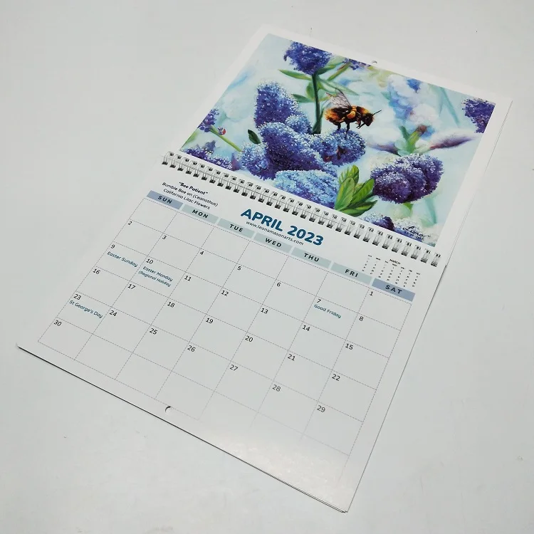 New Design Calendar Printing 12 Months Wall Calendar Offset Printing Calendars Monthly 2023 Customized Size Binding