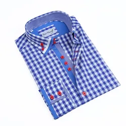 2020 China factory Italian style double collar cotton check men long sleeve shirt