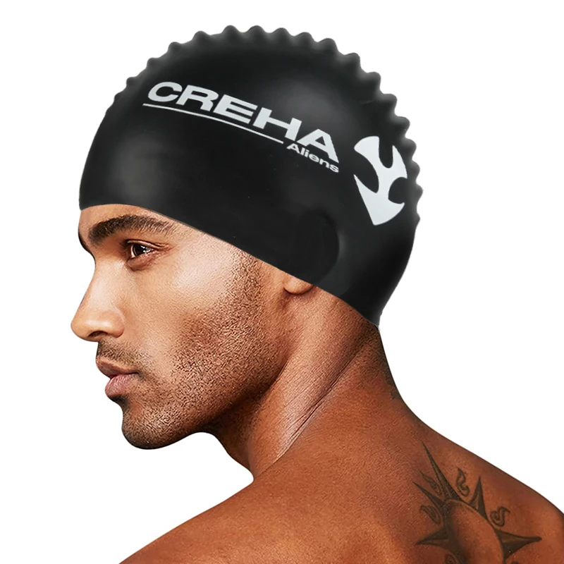 Bestselling 100% Environmental Silicone Print Logo Swim Cap for Man Good Stretch No Leakage Adult Silicone Swim Cap