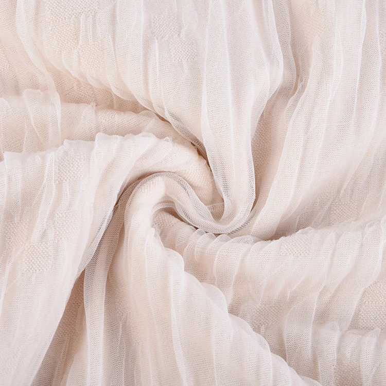 Embroidered chiffon stripe fabric breathable gauze embroidery wrinkled fashion women lace fabric