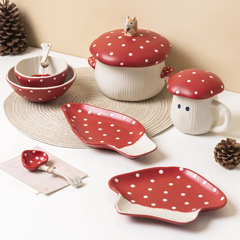 creative cartoon mushroom cute irregular polka dots microwave bowls set home goods dinnerware