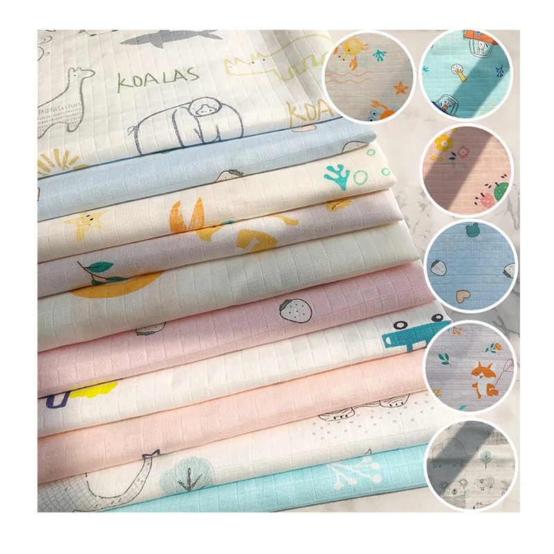 100% printed cotton gauze fabric double printed gauze a variety of patterns
